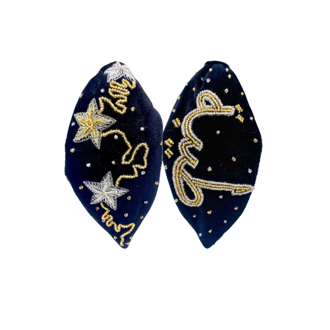 تاج مخمل أسود مع نجوم شك فضي وذهبي